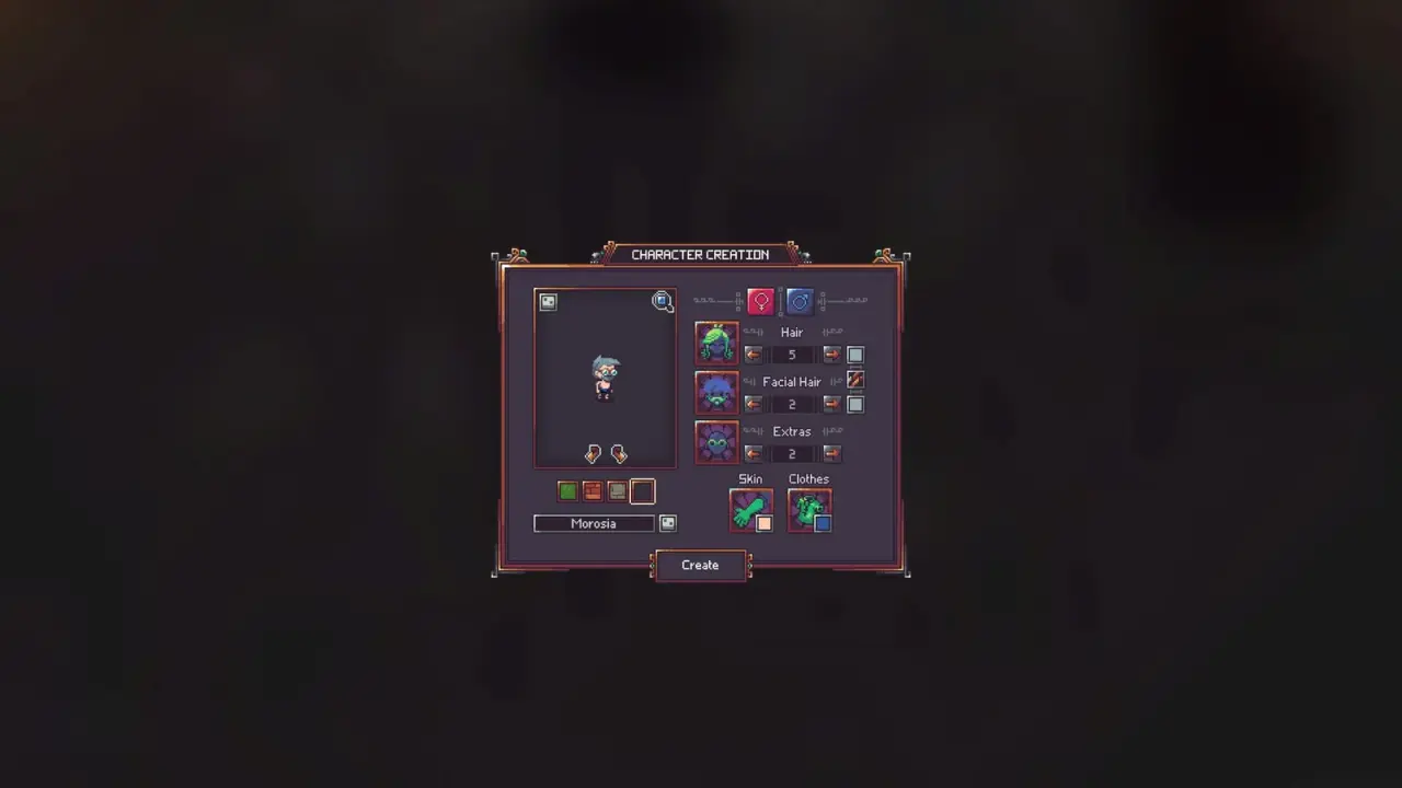 Emberville character creation menu before entering the world